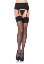 Womens Plus Size Black Garter Tights