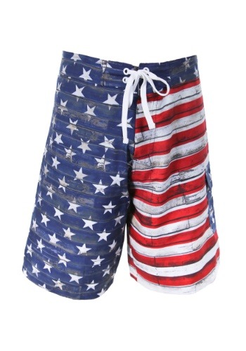 Mens Distressed USA Flag Swim Board Shorts1