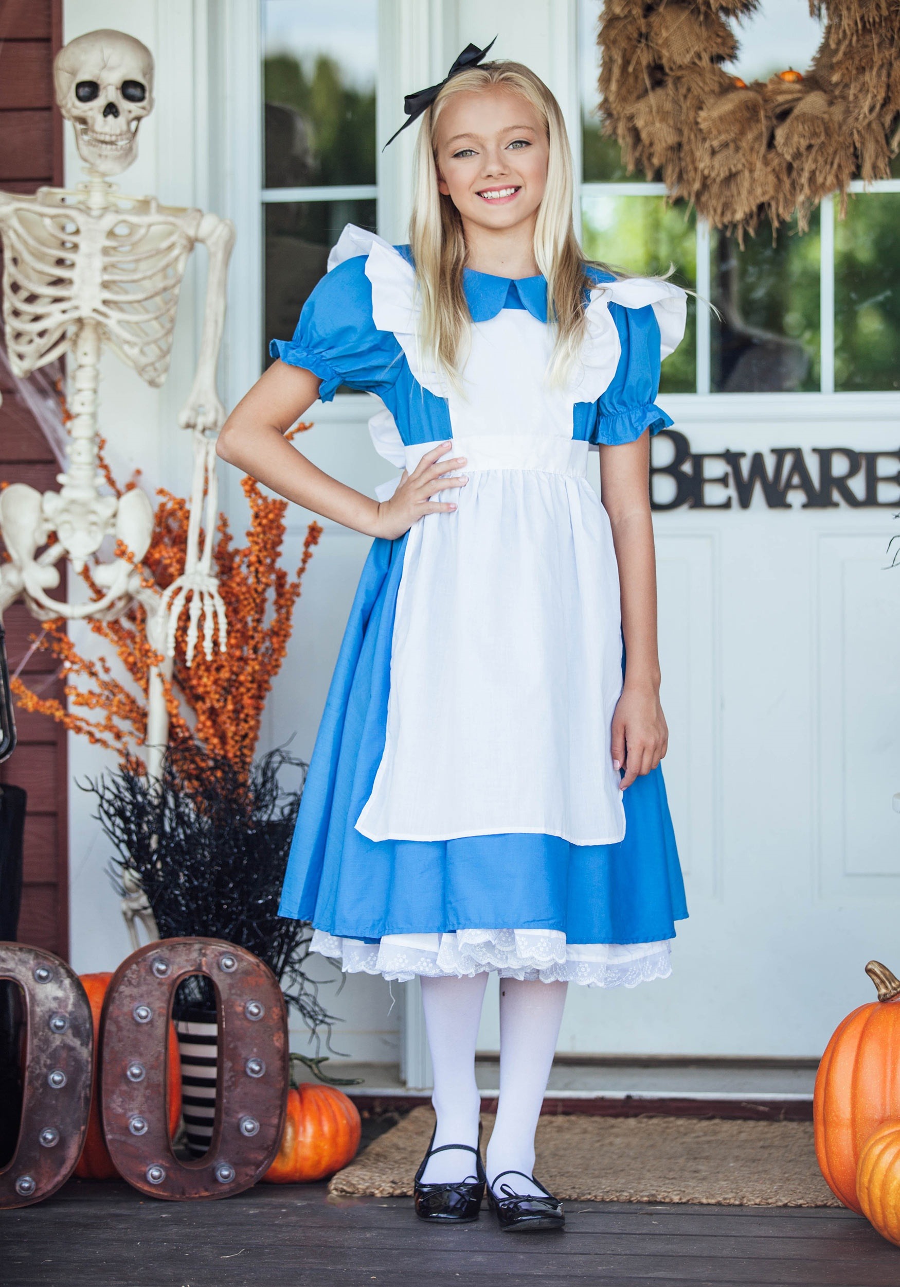 Fun Costumes Unisex-Adult Big Girls' Deluxe Alice, Size Small, Blue/White