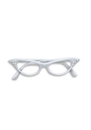 1950s White Rhinestone Cat Eye Glasses