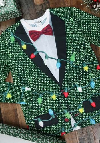 Sequin Suit with Lights Long Sleeve Ugly Christmas T-Shirt-0