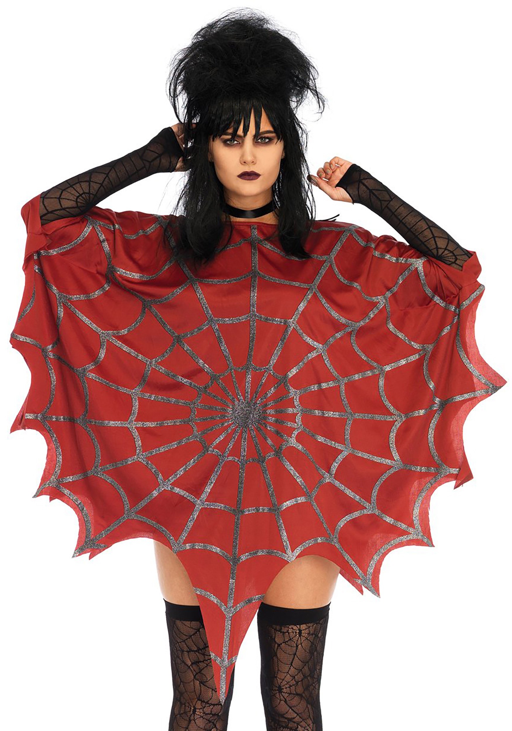 Red Glitter Spiderweb Costume Poncho for Women | Lydia Deetz Costume Ideas