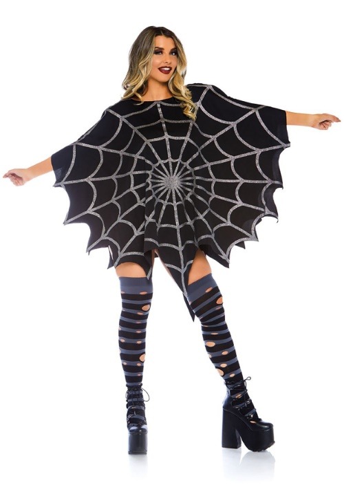 Black Glitter Web Poncho