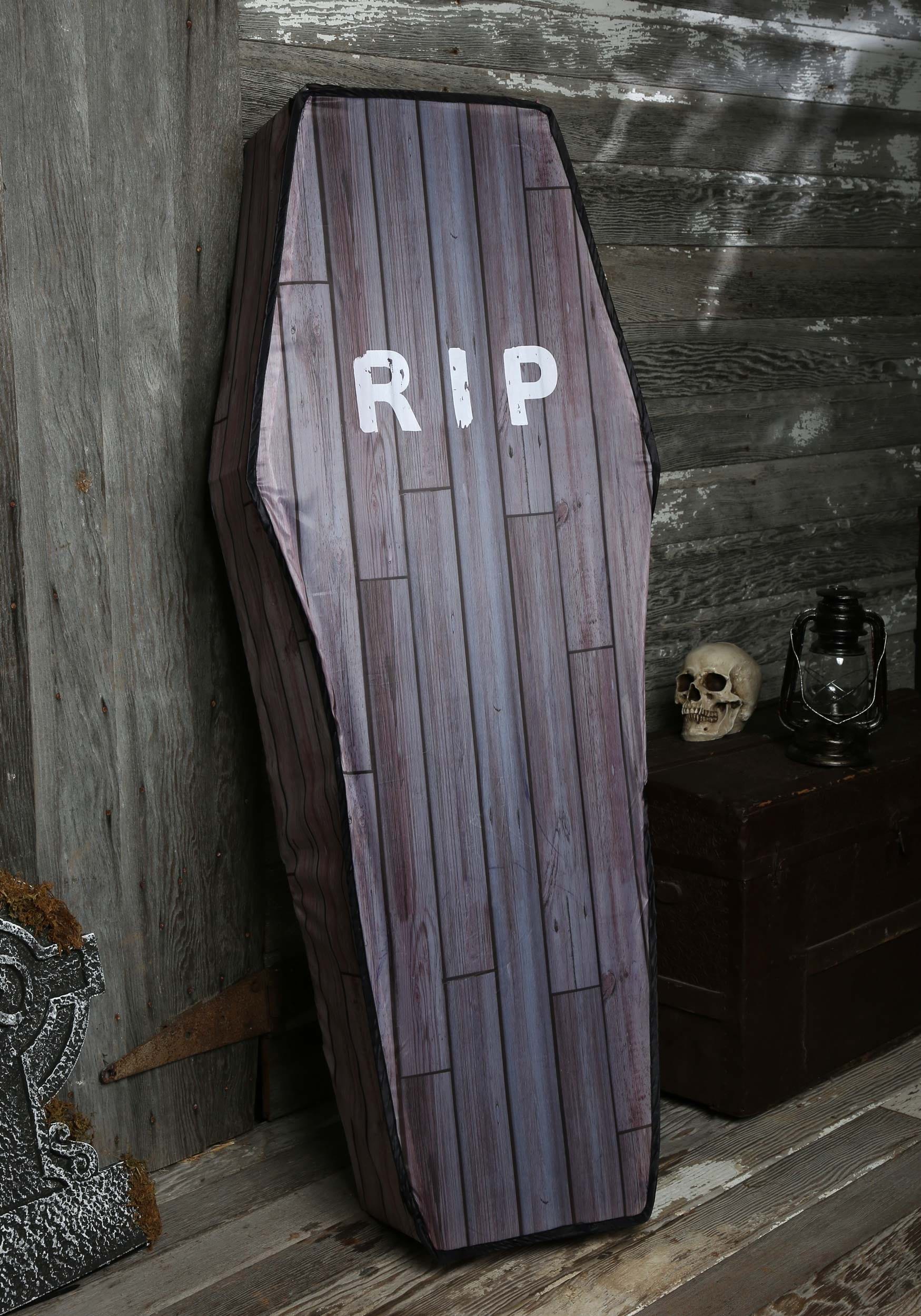 5 Foot Collapsible Wood Grain Look Coffin Halloween Decoration