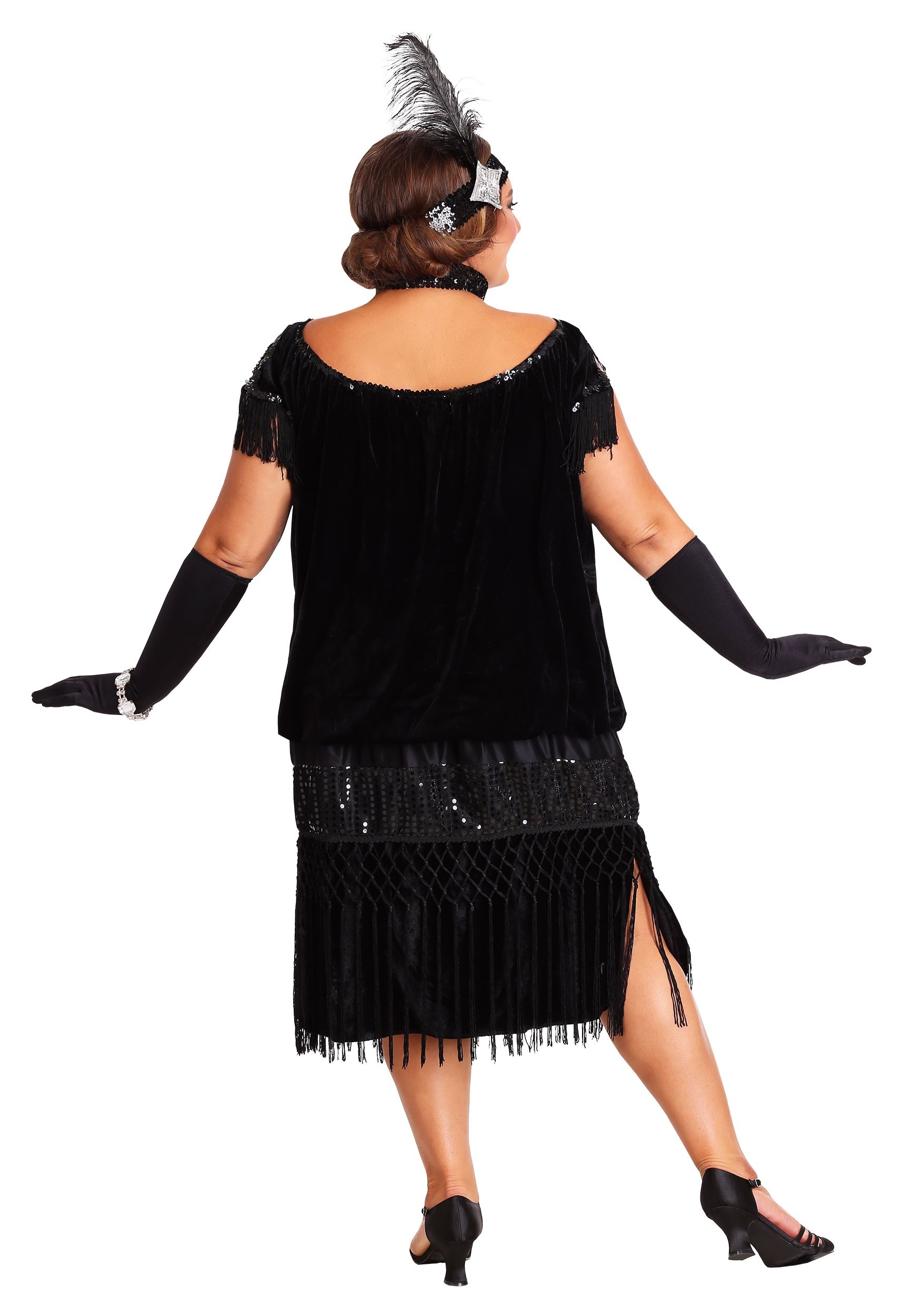 Deluxe Black Flapper Plus Size Costume Women 20s Decade Costumes