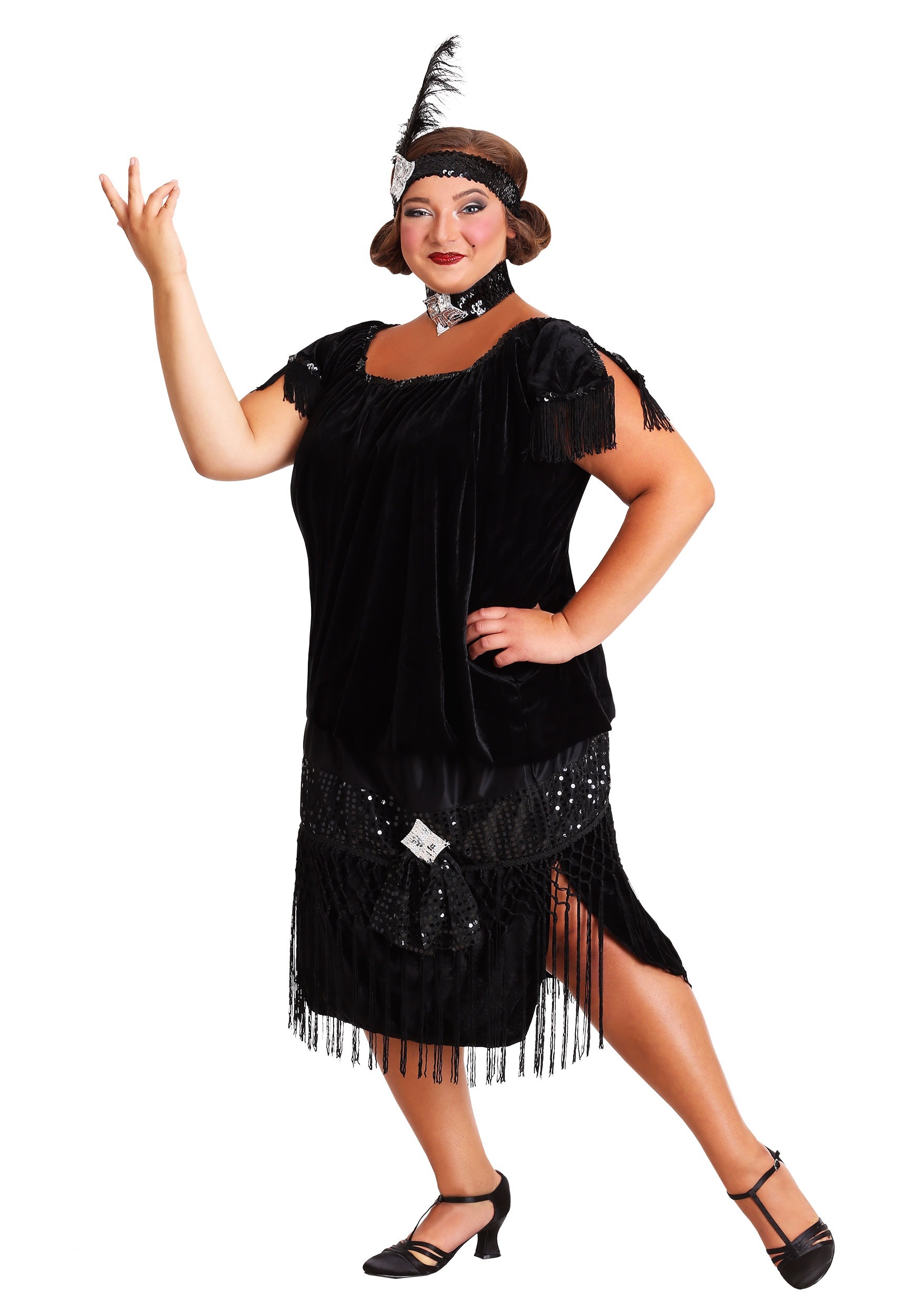 Deluxe Black Flapper Plus Size Costume for Women | 20s Decade Costumes