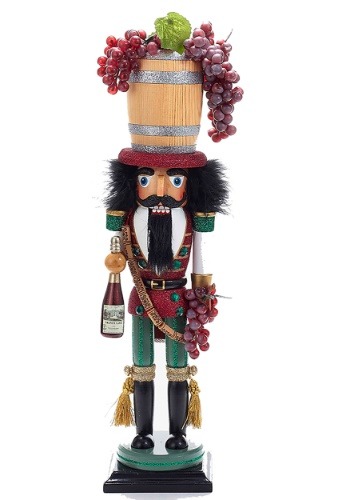 18.9" Holly Wood Wood Wine Barrel Hat Nutcracker