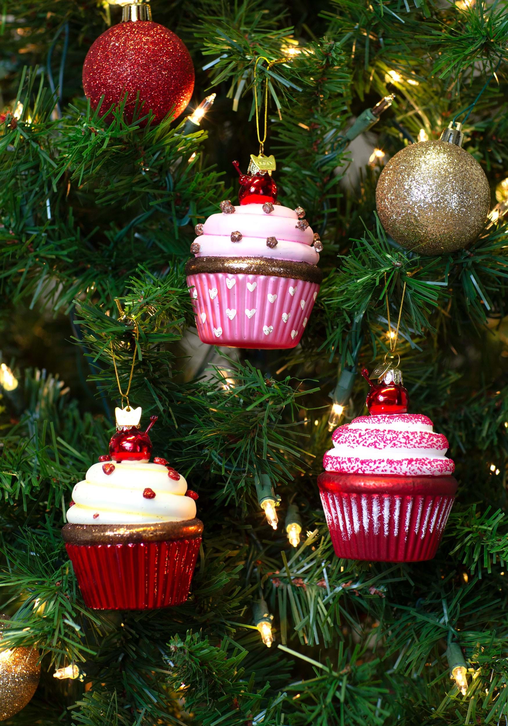3 Piece Noble Gems 3.65 Inch Cupcake Glass Ornament Set | Christmas Ornaments