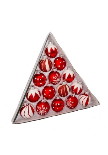 1.5" Red/white Deco Glass Ball Ornaments 15pc Set