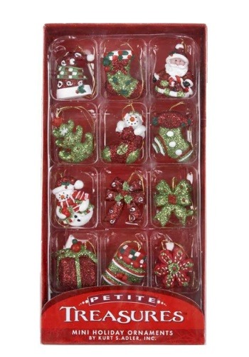 Petite Treasures Mini Glass Christmas 12 Pc Ornament Set