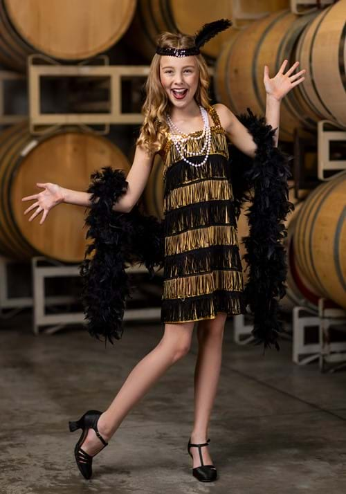 Girls Gold and Black Fringe Flapper Costume Update Main