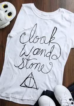 Harry Potter Deathly Hallows- Cloak, Wand, Stone White Tee