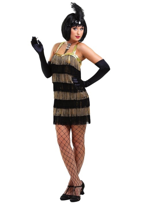 Women's Fringed Gold Flapper Costume Update Main