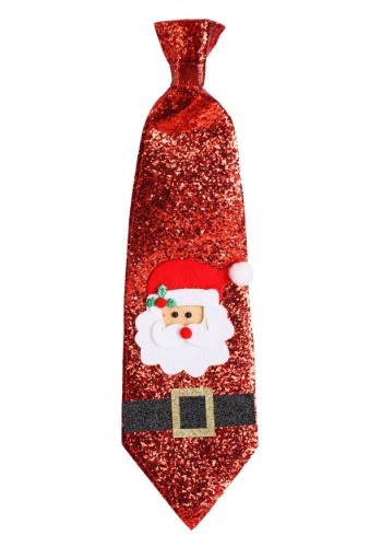 Red Glitter Covered Santa Tie for Adults
