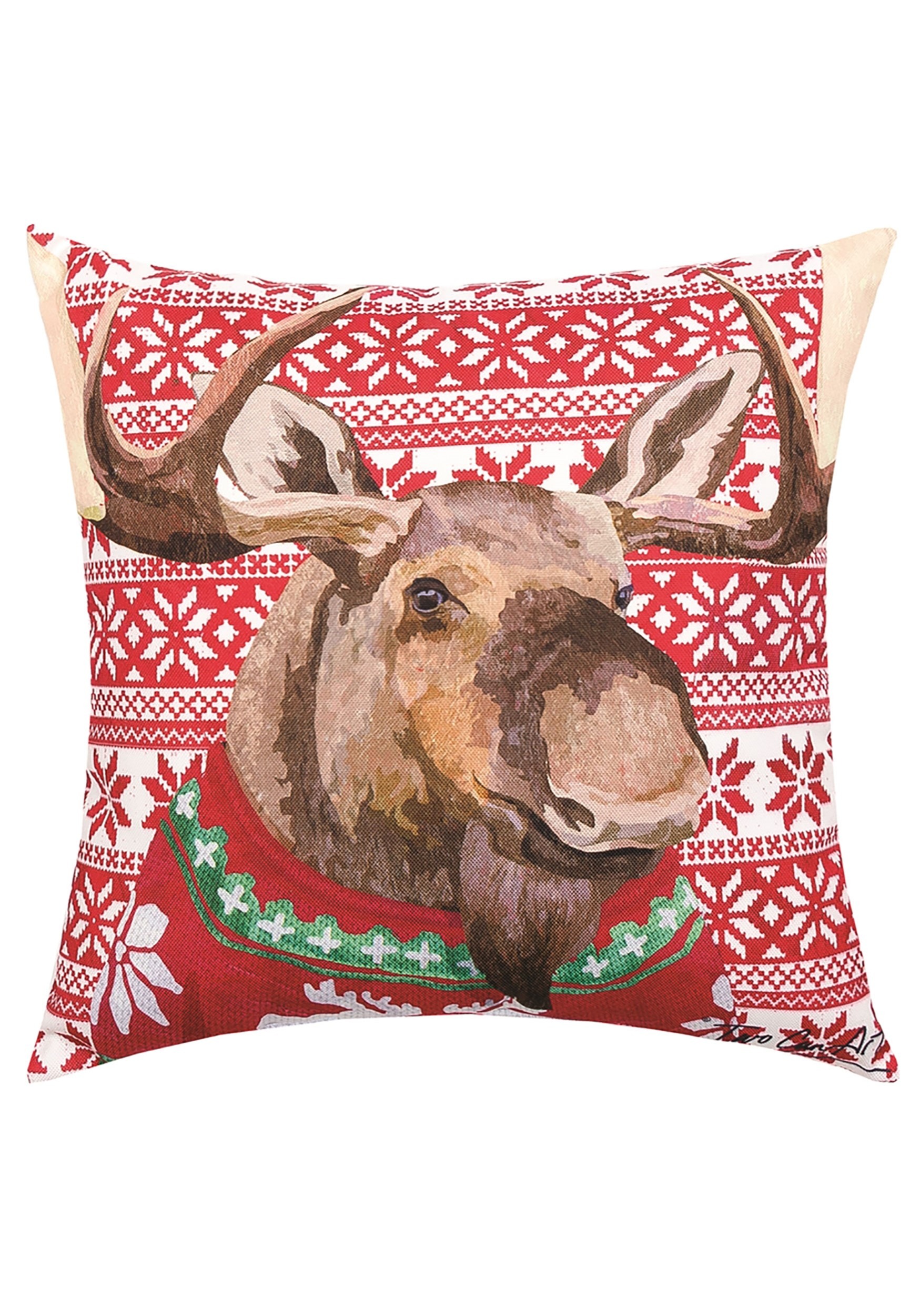 Moose Christmas Sweater Holiday Pillow
