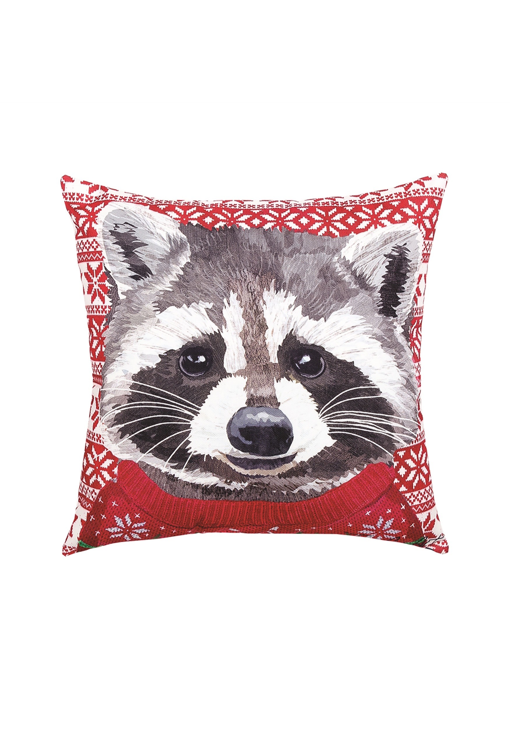 Raccoon Christmas Sweater Holiday Indoor/Outdoor Pillow