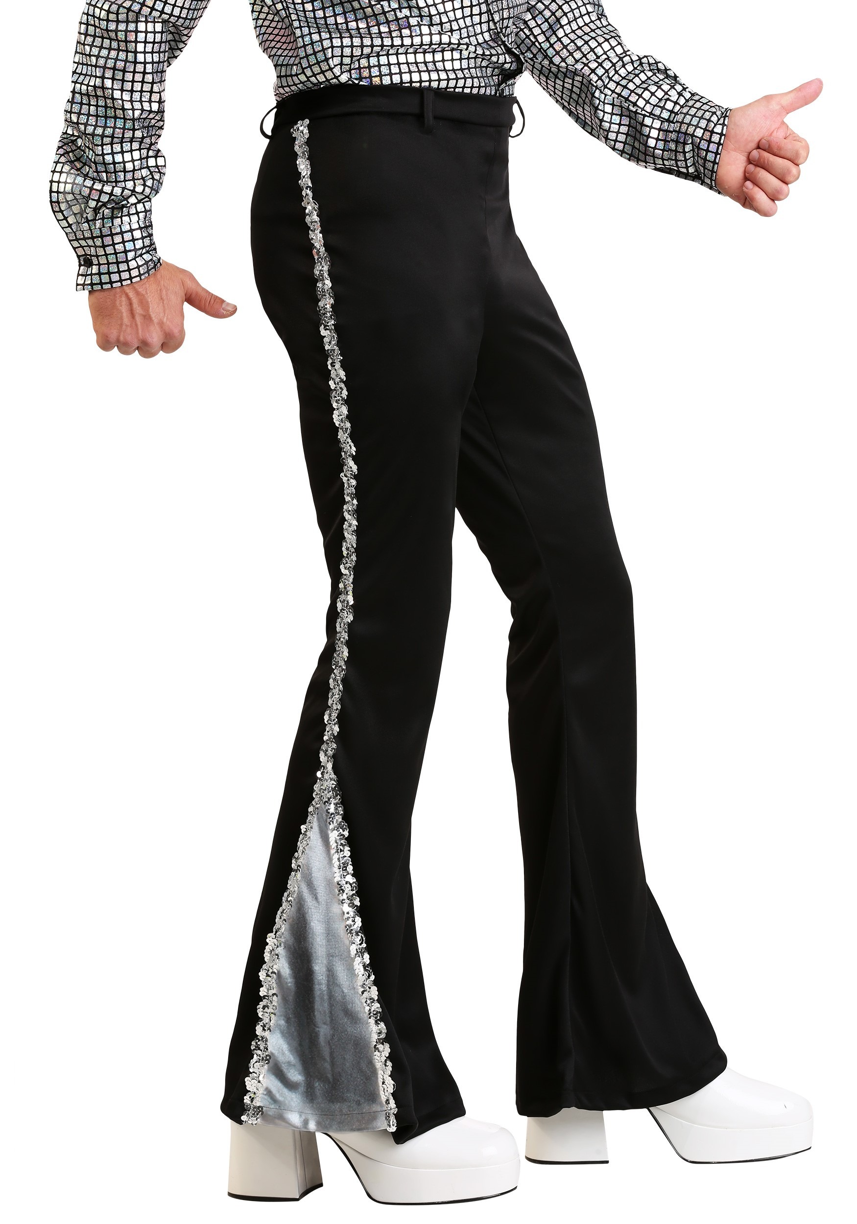 Photos - Fancy Dress FUN Costumes Silver Sequin Disco Pants for Men Black/Gray FUN0712AD