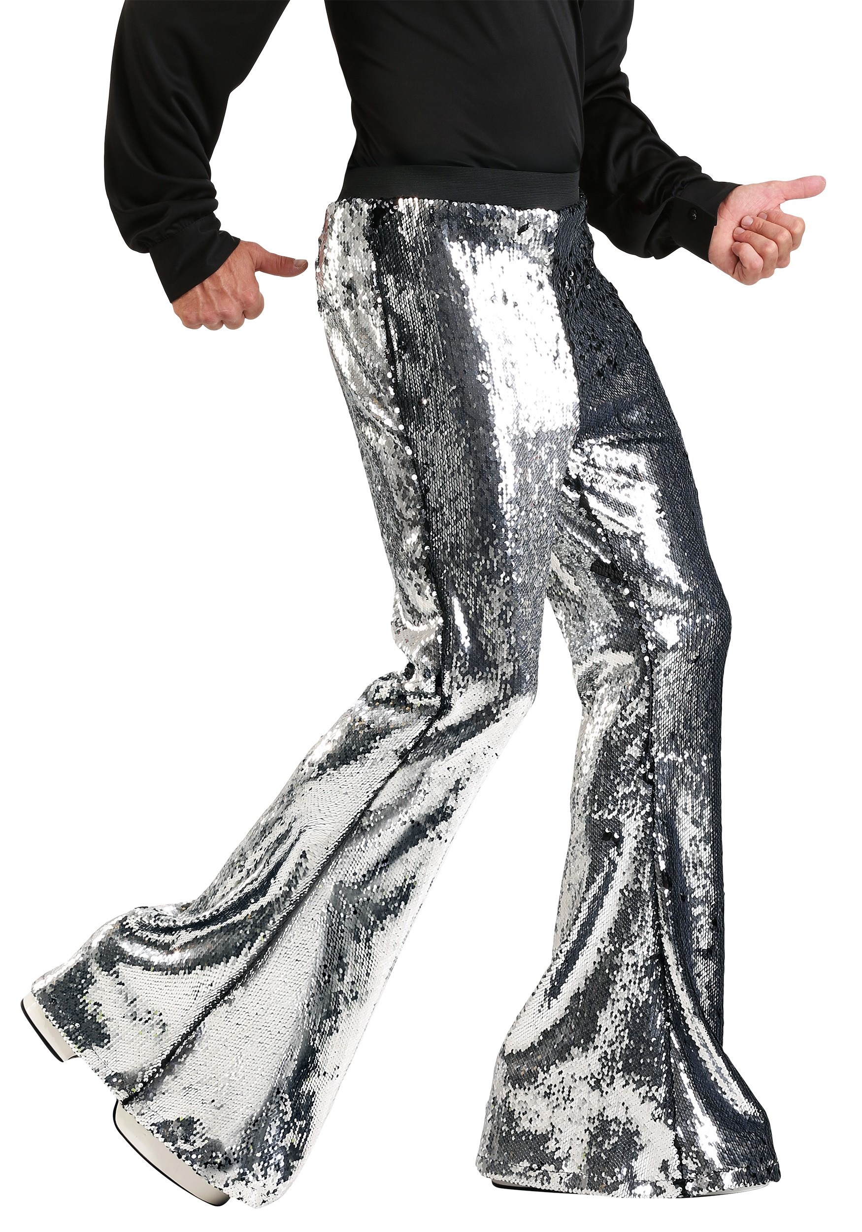 Women's Metallic Wide Leg Sequin Pants Sexy Gold Ziper Back Sparkly Night  Club Disco Pants with Pockets, Sliver, S : Amazon.co.uk: Fashion
