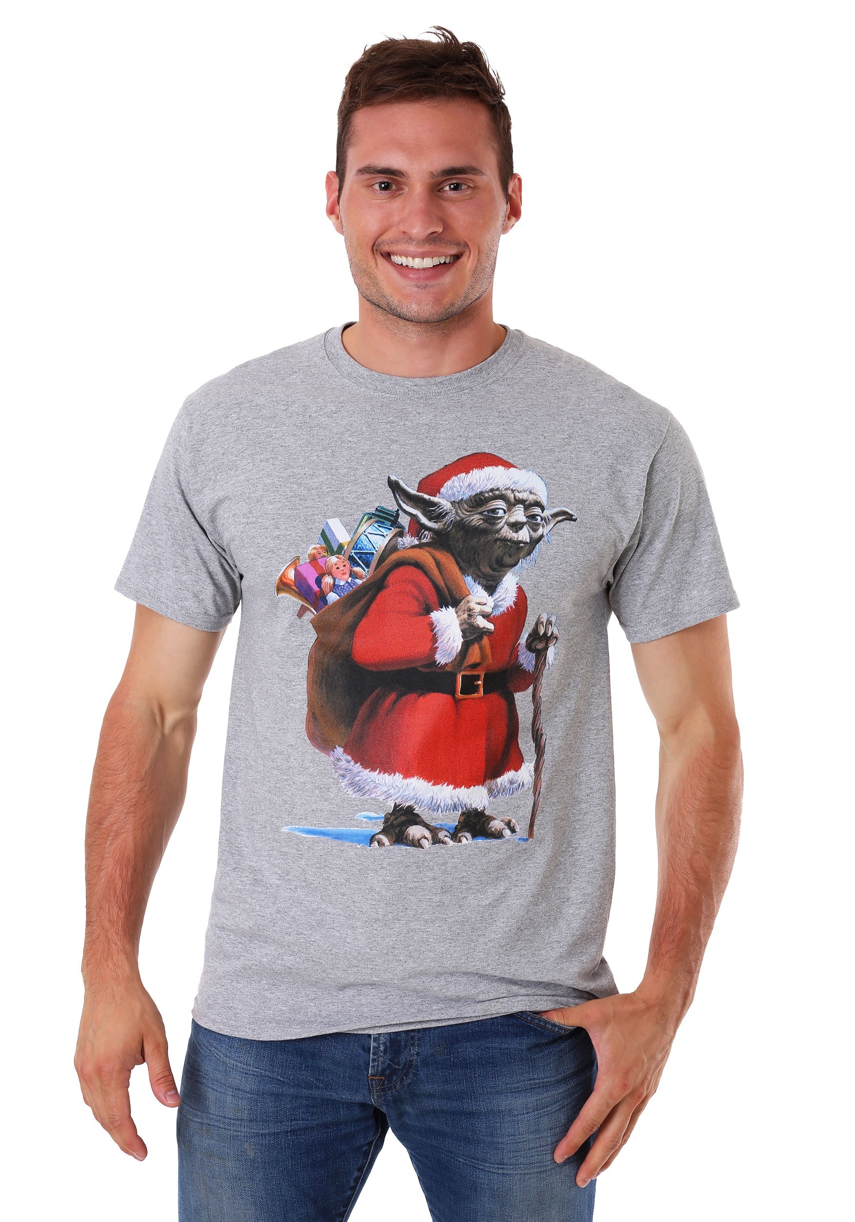 Christmas Santa Yoda Grey T-Shirt for Men