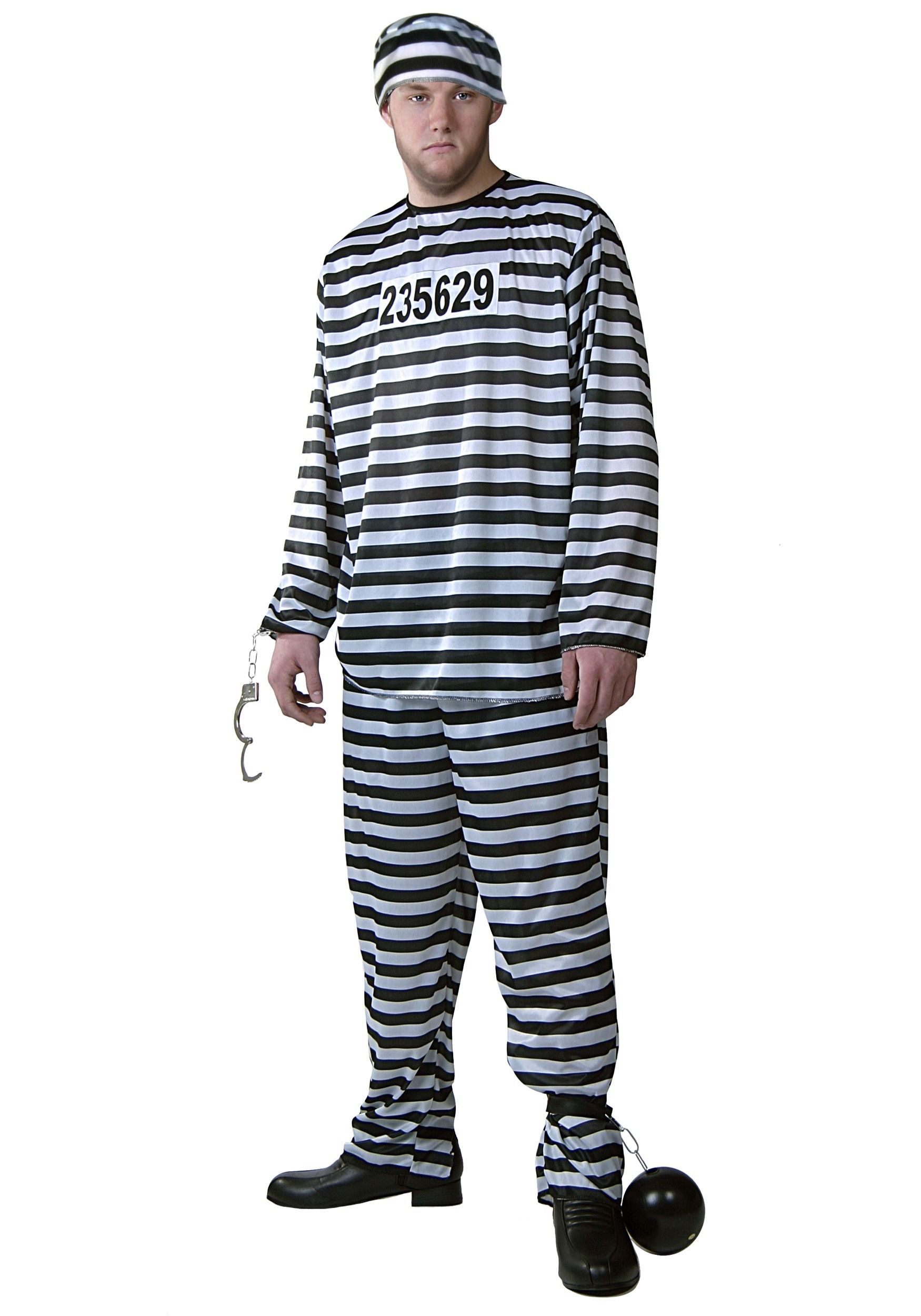 Photos - Fancy Dress FUN Costumes Plus Size Prisoner Costume for Men Black/White FUN2034PL