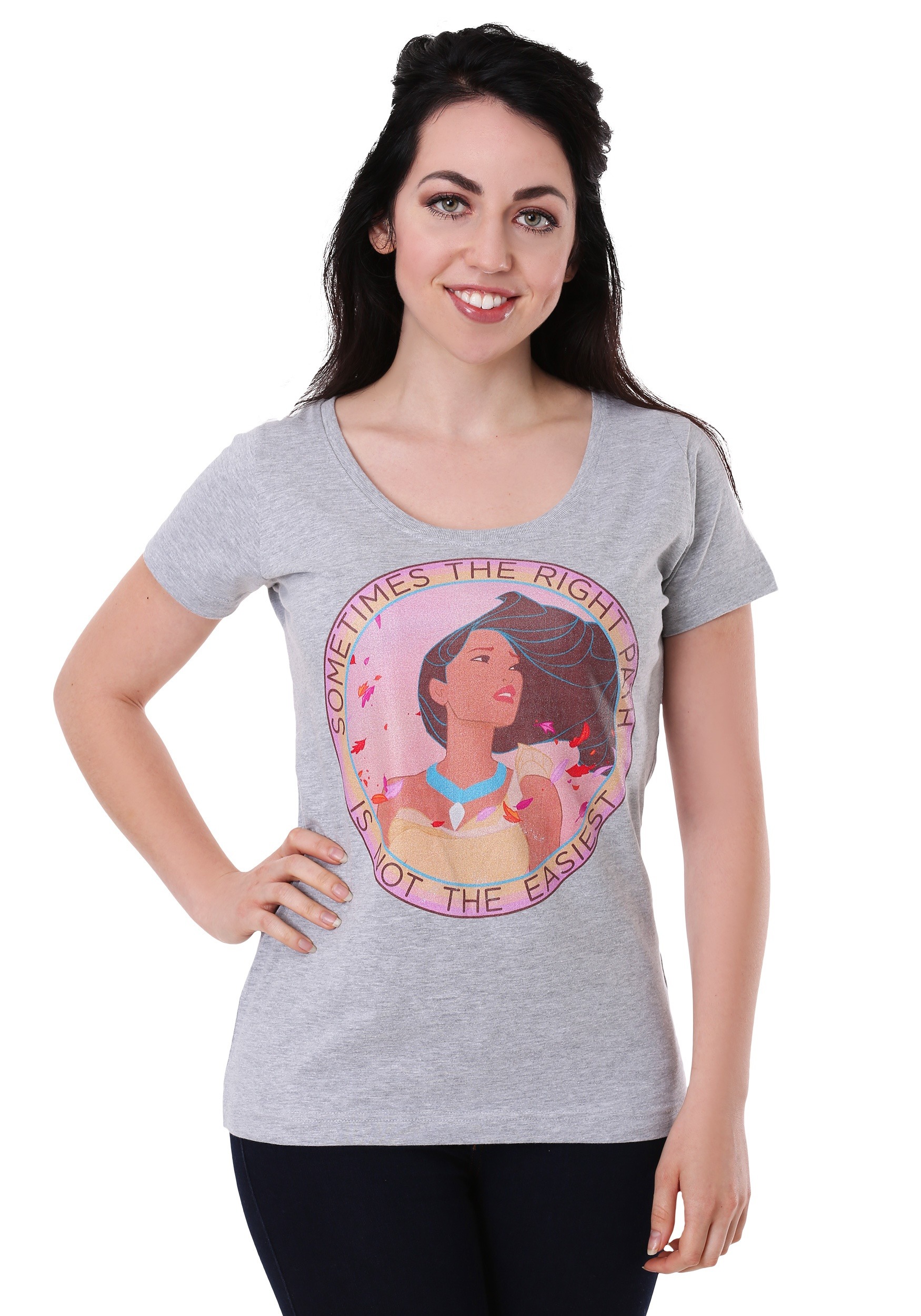 Disneys Pocahontas Right Path Heather Gray Scoop Neck Womens T-Shirt