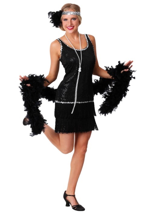 Black Sequin & Fringe Plus Size Flapper Dress-update1