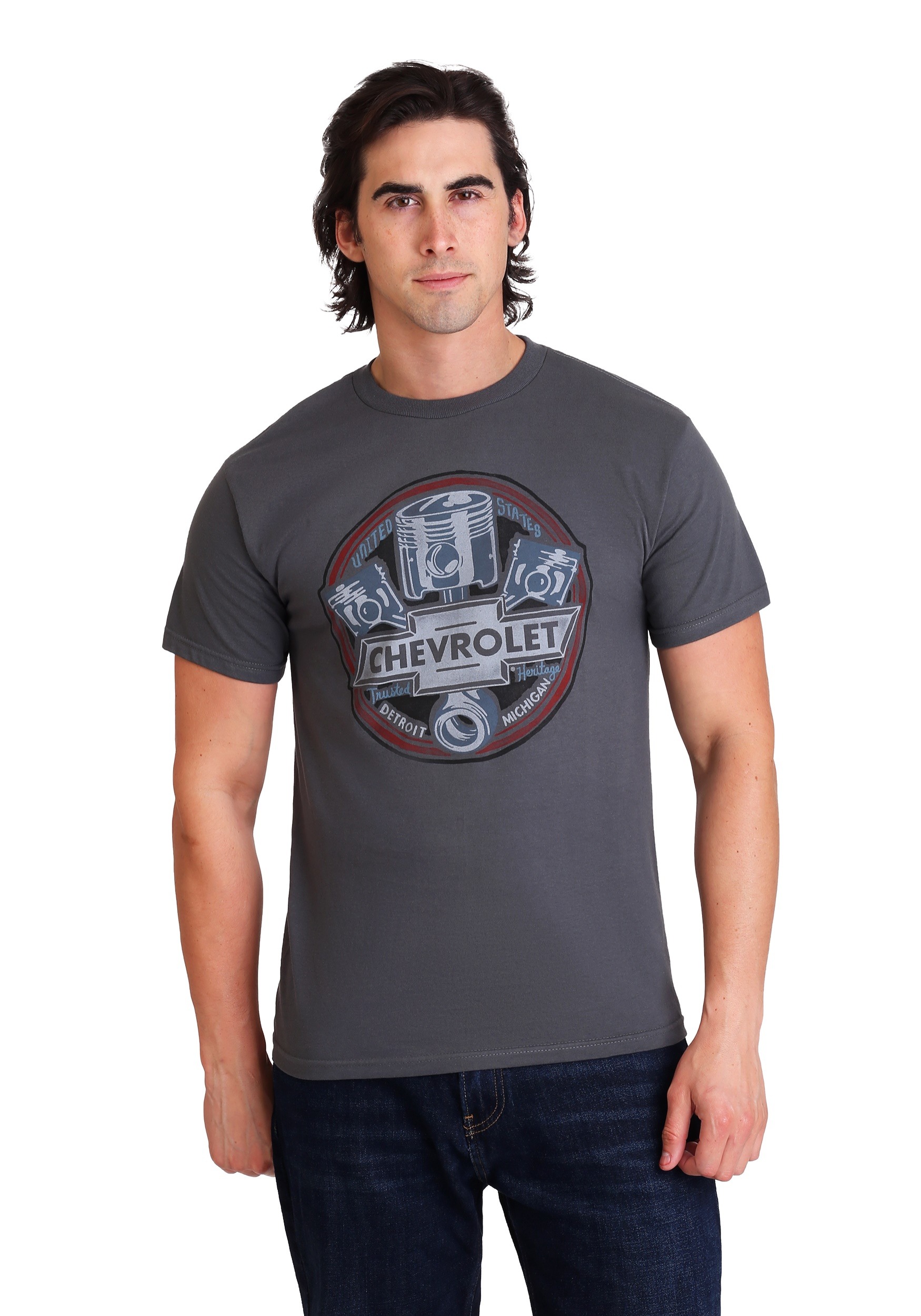 Mens Chevrolet Logo and Pistons Charcoal T-Shirt