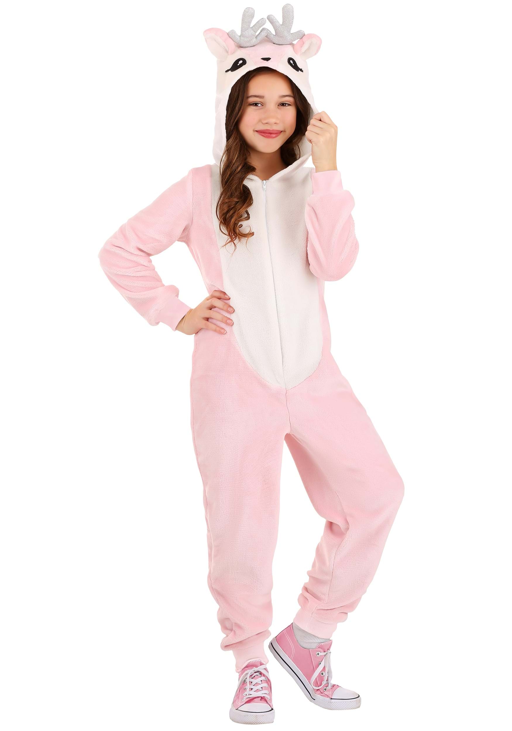 Pink Deer Hooded Girls Costume