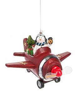 Snowman in Airplane Light Up Ornament upd