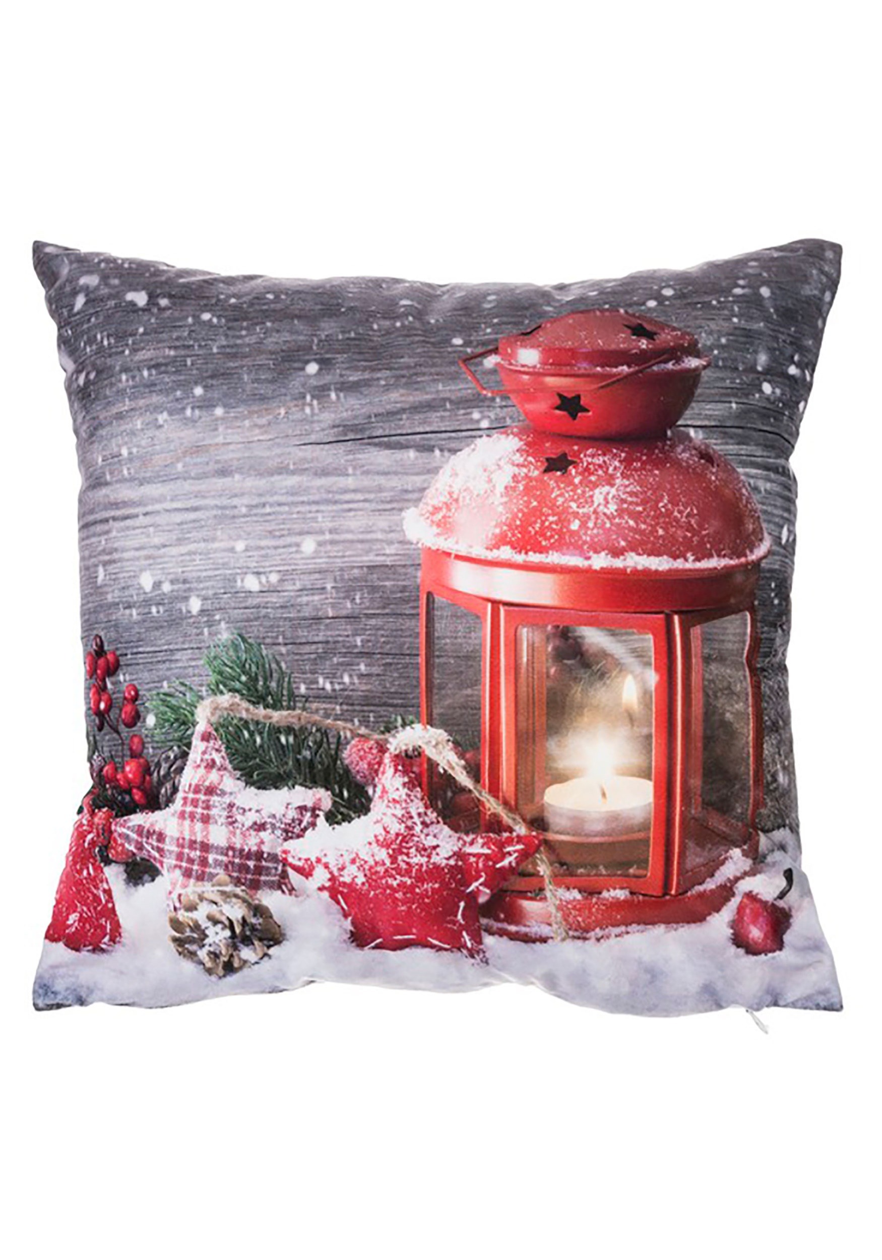 16" Christmas Red Lantern Pillow with LED Lights