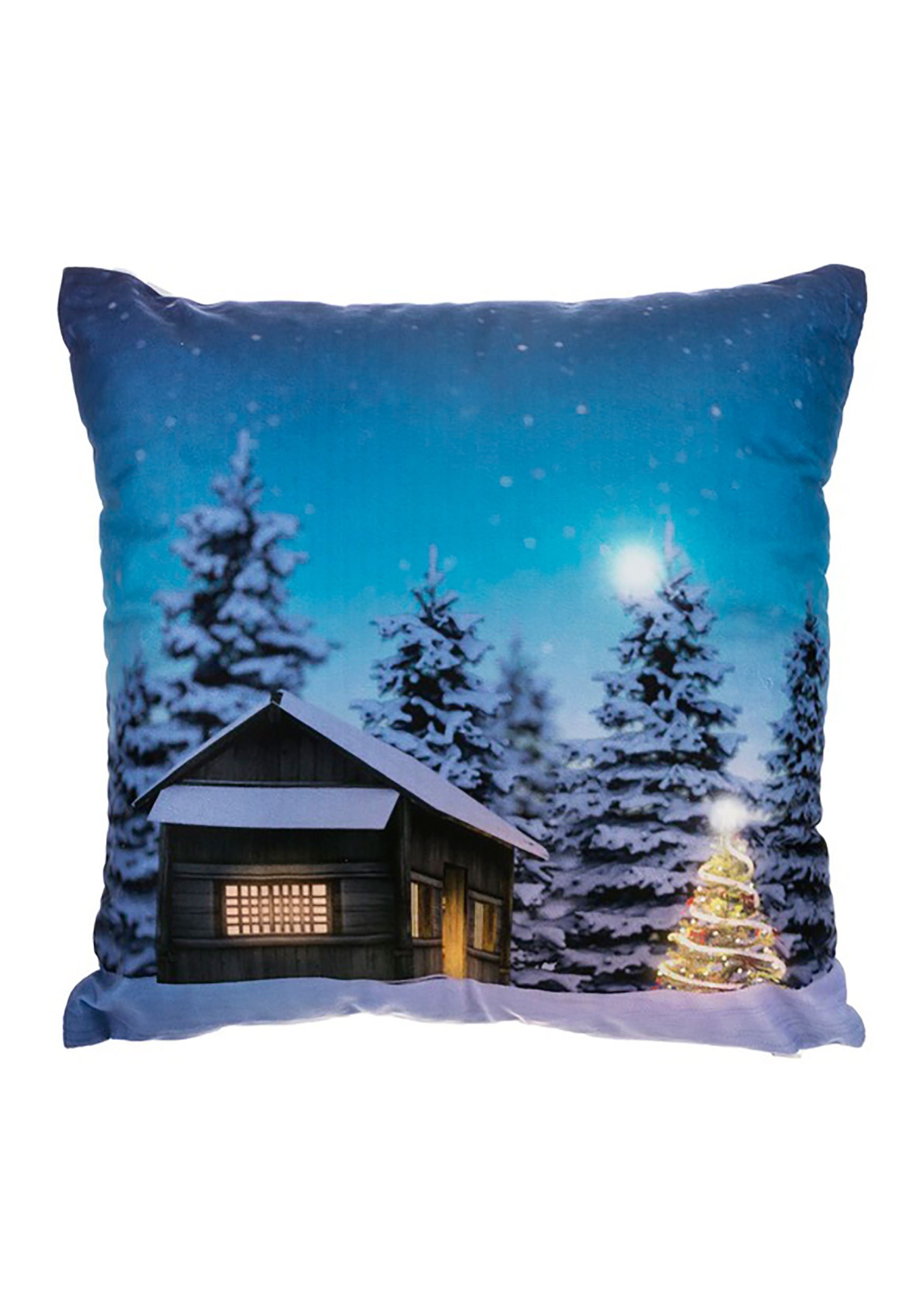 16" Christmas Tree & Cabin Pillow w/ LED Lights