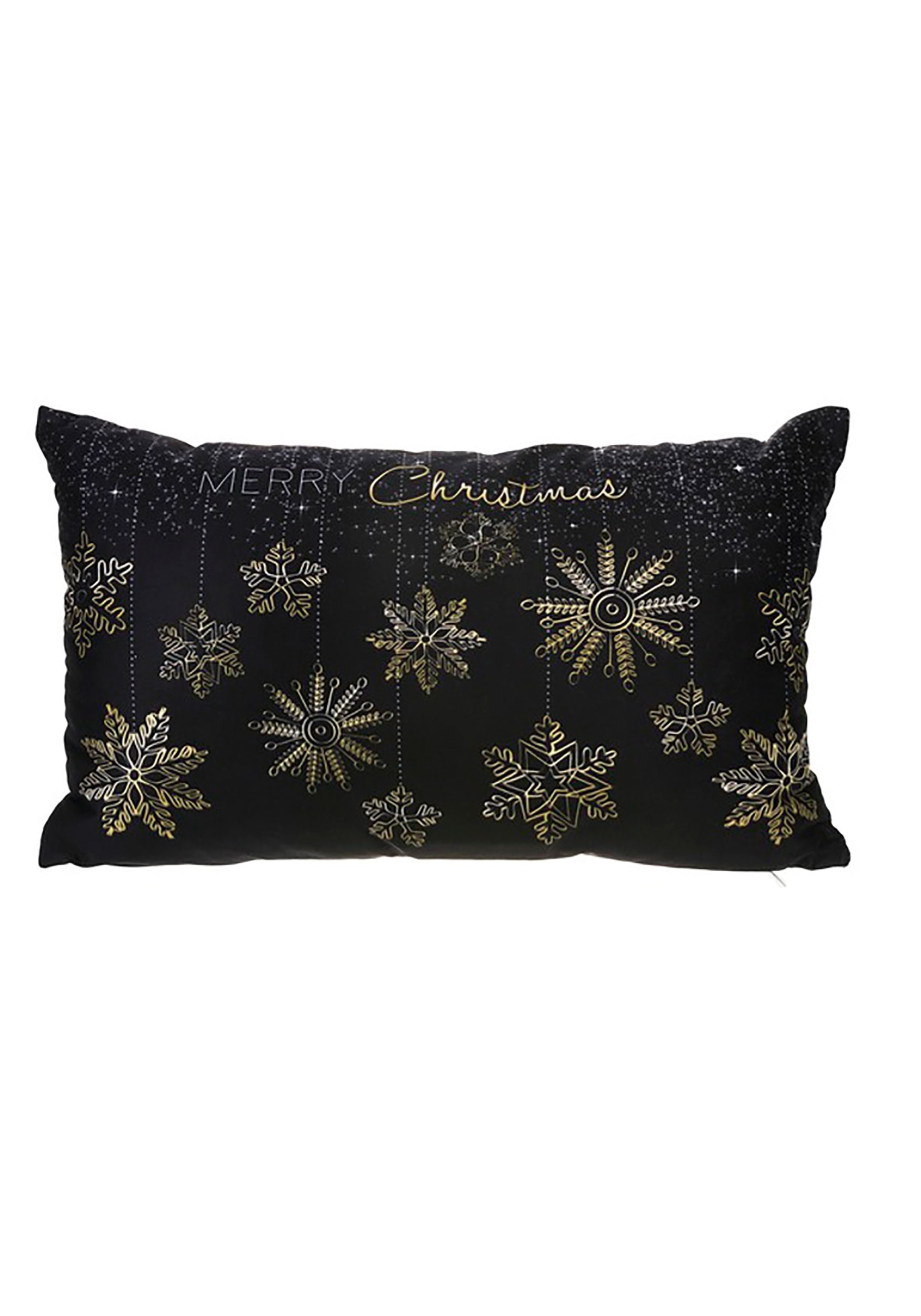 Merry Christmas Golden Snowflakes 19" x 12" Pillow w/LED Lights