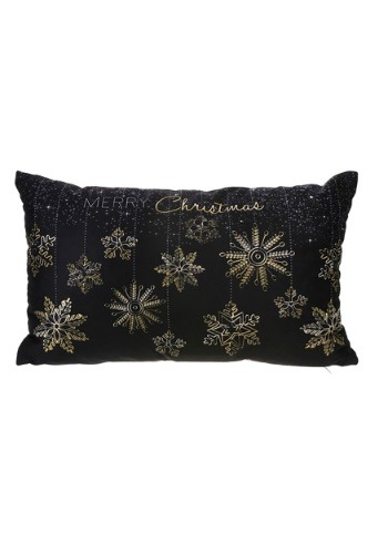 Merry Christmas Golden Snowflakes 9"x12" Pillow w/LED Lights