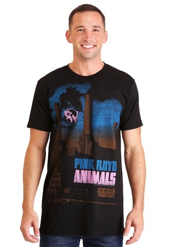 Mens Pink Floyd Animals Pig Stain Black T-Shirt update1