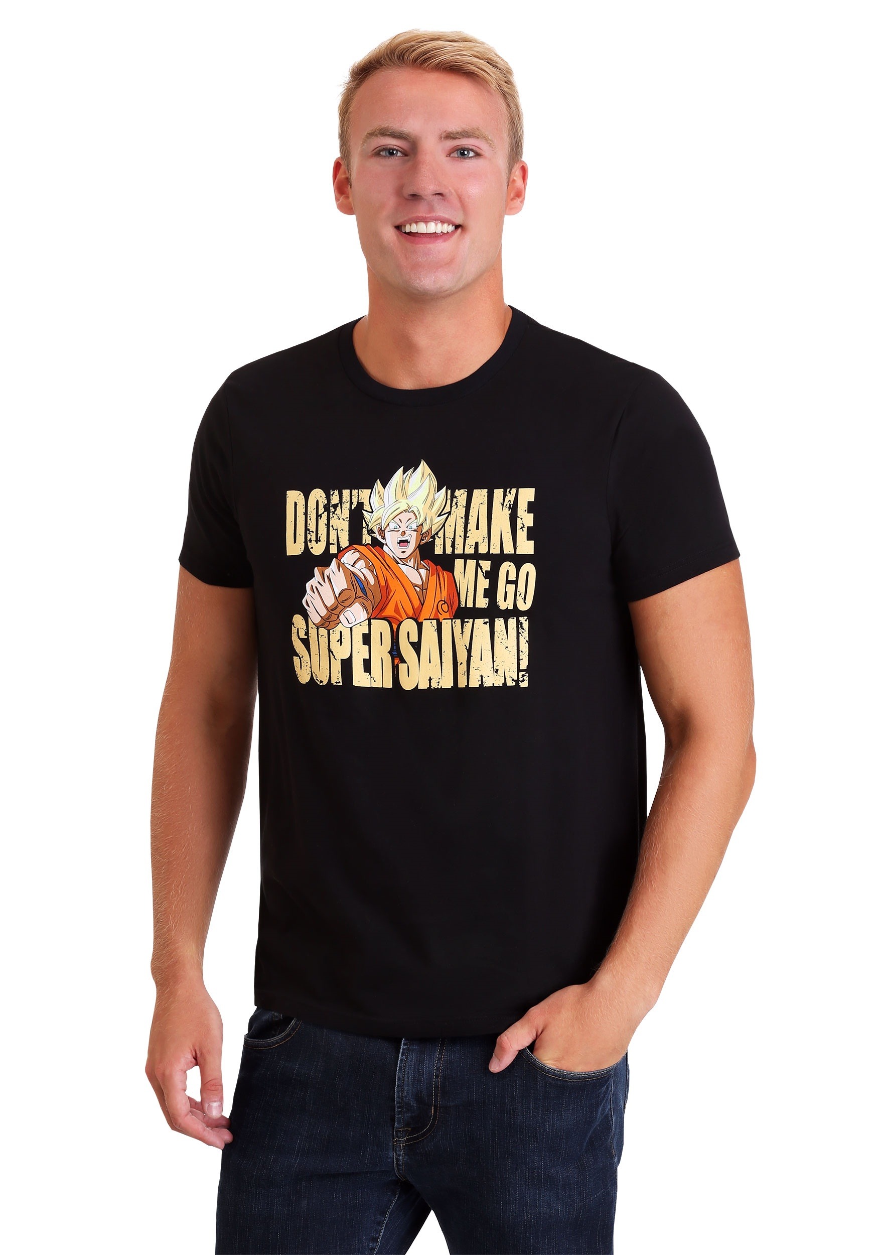 Dragon Ball Z Super Don T Make Me Go Super Saiyan Men S T Shirt On Fun Com Fandom Shop - girl saiyan clothes roblox