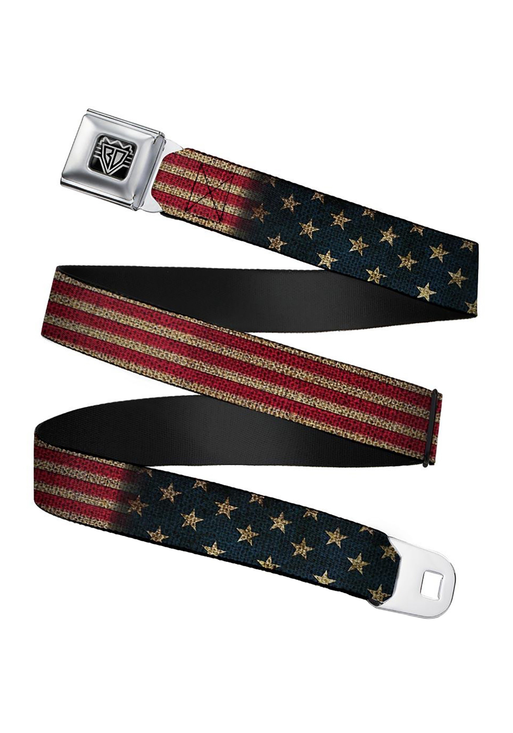 Seatbelt Buckle Belt Featuring Vintage USA Flag