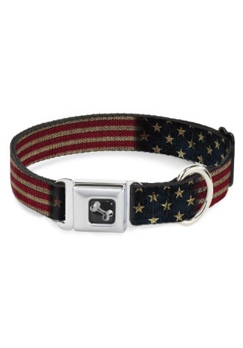 Vintage US Flag Seatbelt Buckle Dog Collar- 1" Wide