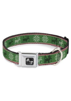 Christmas Pattern Moose/Snowflakes Green Seatbelt Buckle Dog