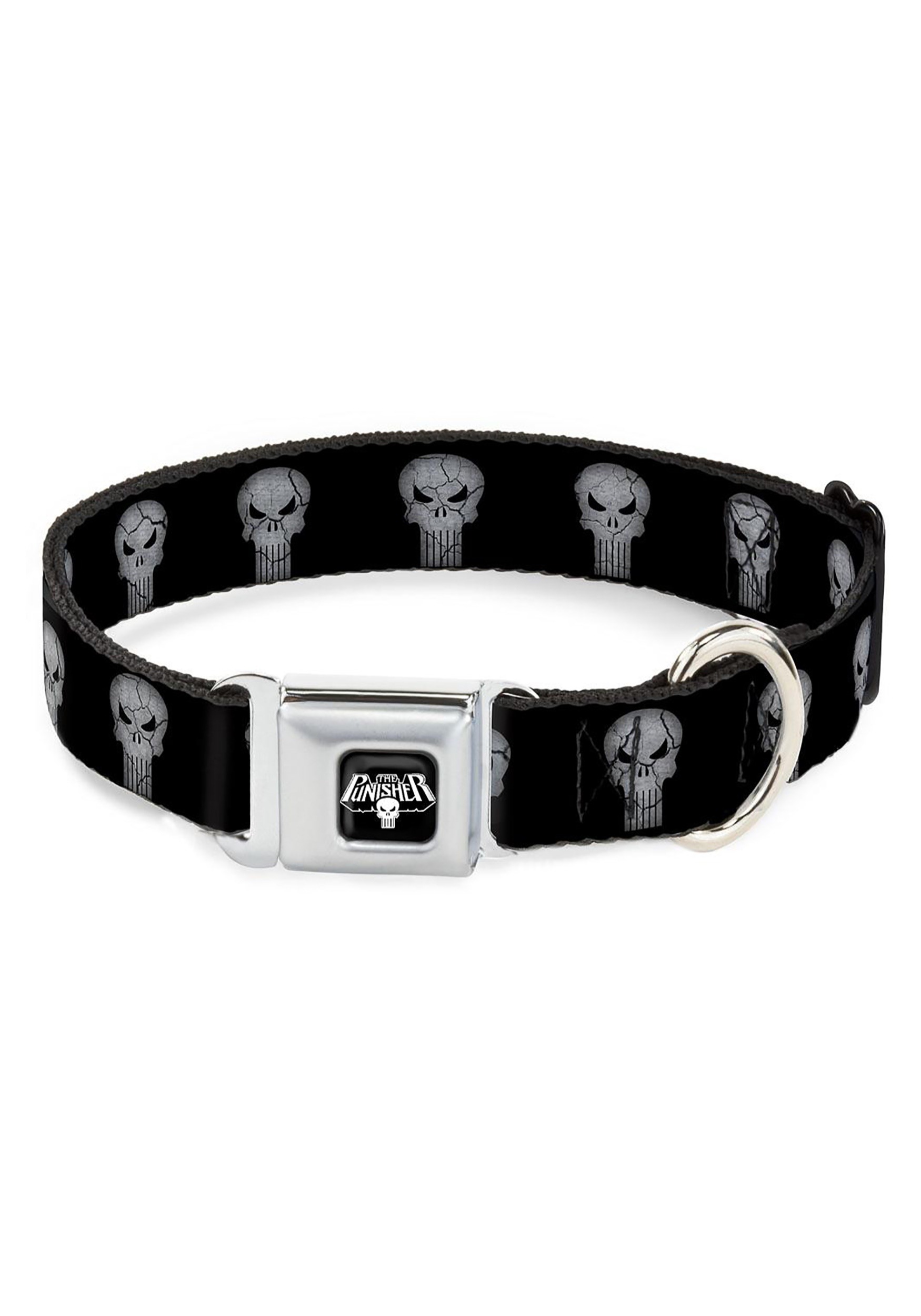 Marvel -The Punisher Logo Black Seatbelt Buckle Dog Collar- 1" Wide