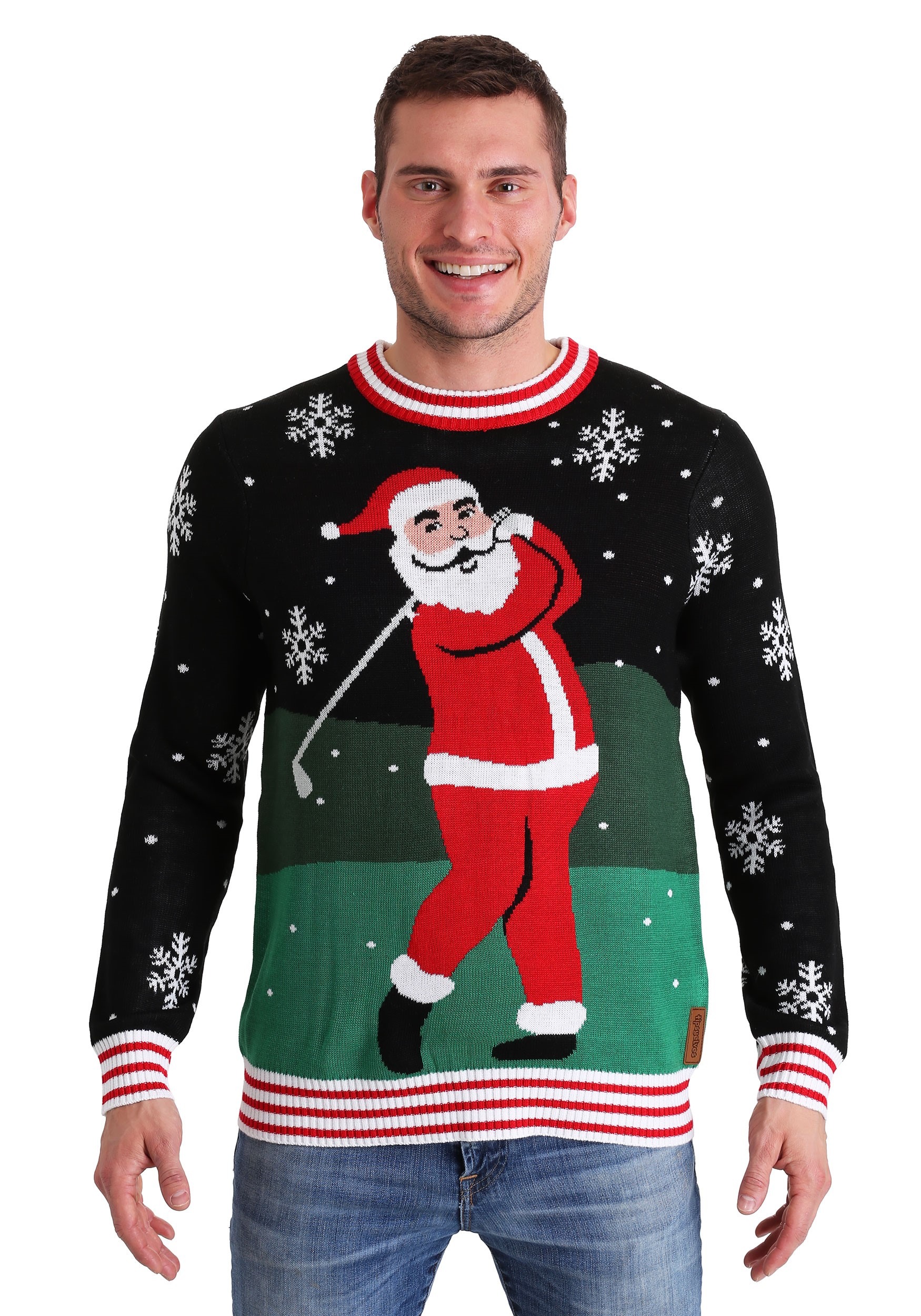 Mens Tipsy Elves Golfing Santa Ugly Christmas Sweater