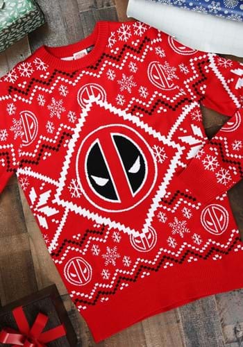 Deadpool Icon Red White Intarsia Knit Ugly Christmas Sweater