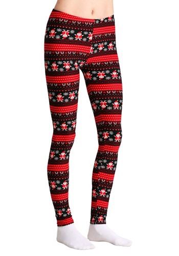 Ugly Christmas Santa Pattern Print Black/Red Leggings
