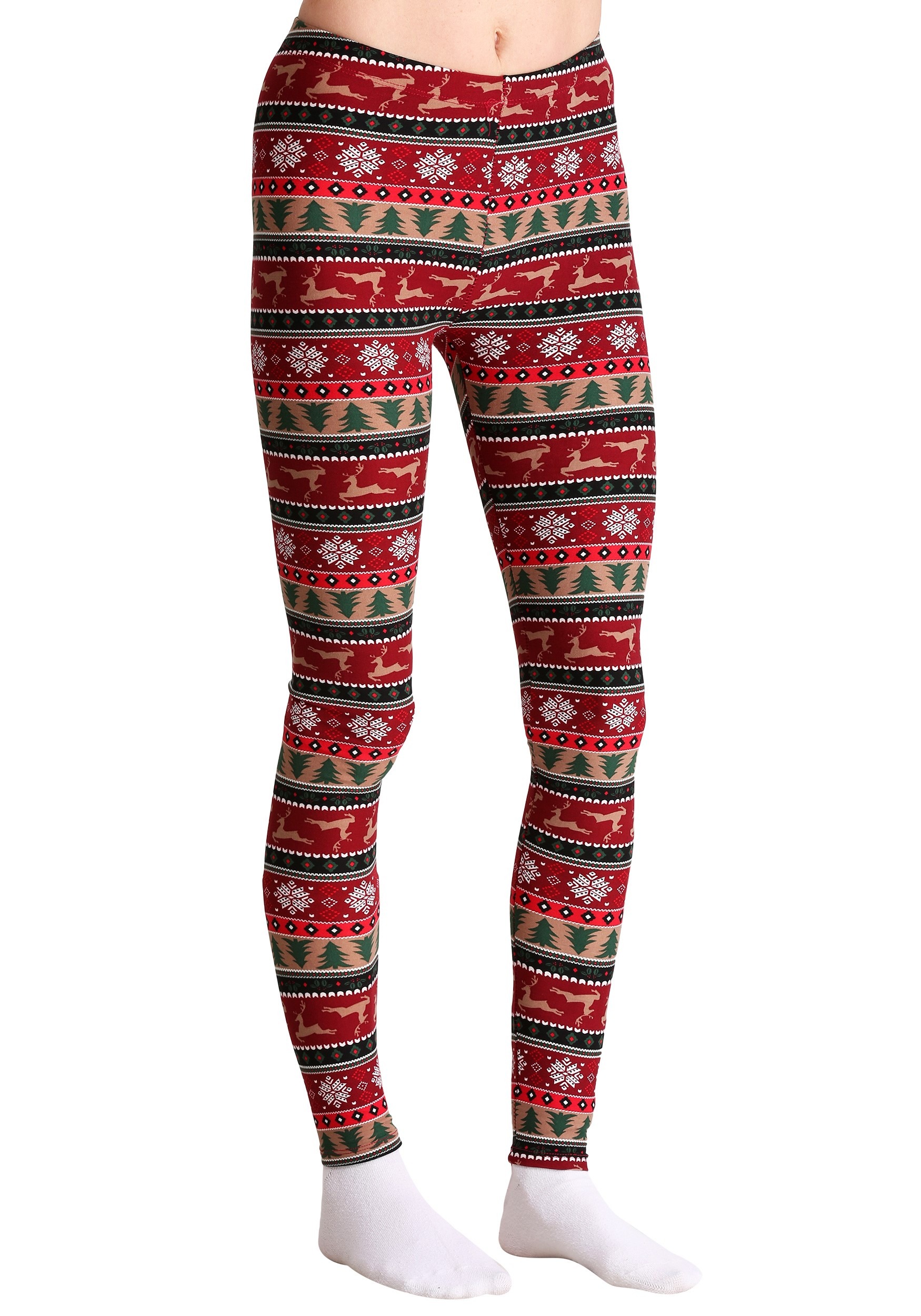 Print Ugly Christmas Reindeer Pattern Red/Green Leggings