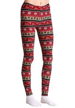 Ugly Christmas Reindeer Pattern Print Red/Green Leggings
