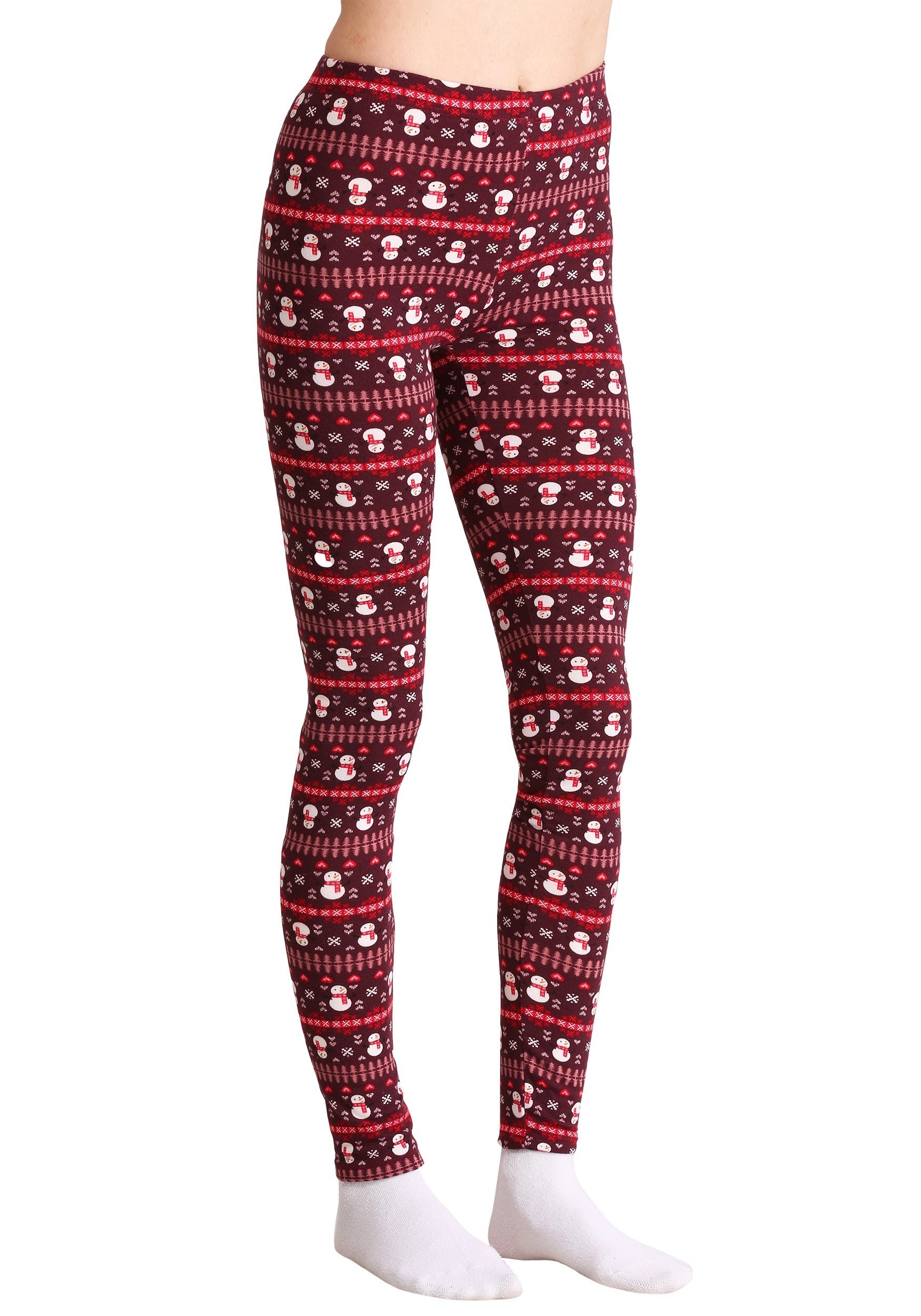 Print Ugly Christmas Snowman Pattern Maroon Leggings