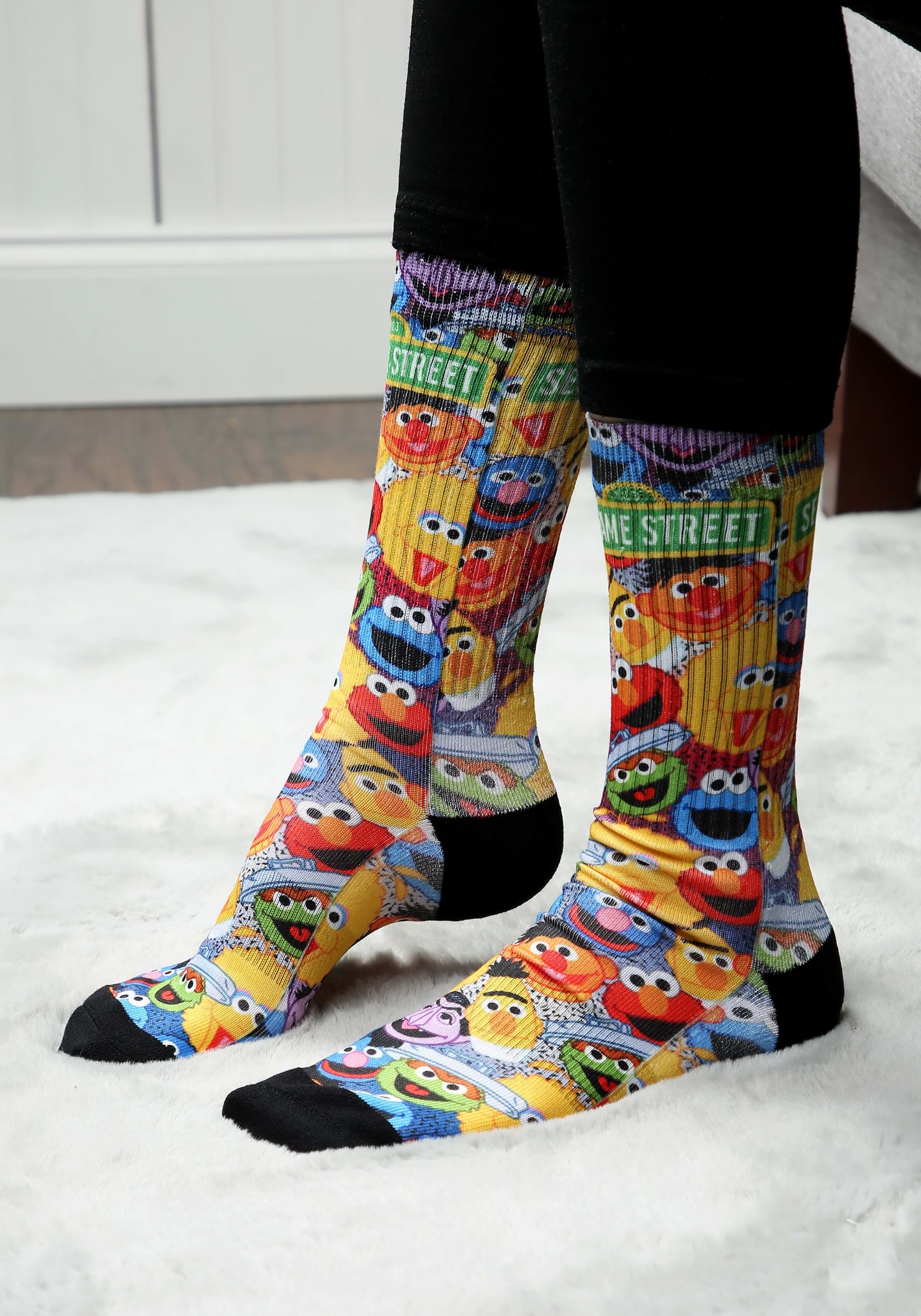 Adult Sesame Street Characters All Over Print Sublimated Socks