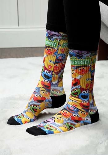 Adult Sesame Street Characters All Over Sublimated Socks-1