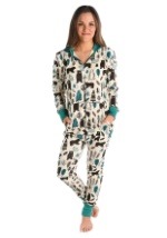 Womens Woodland Bear Print Hooded Onesie