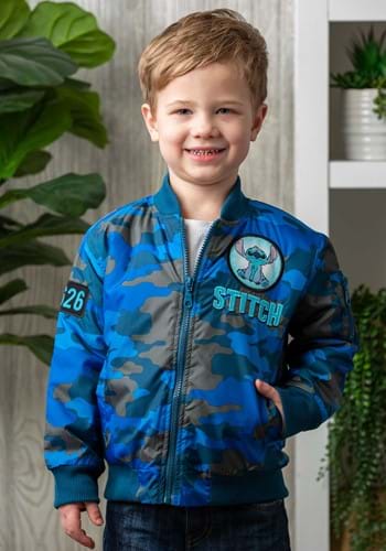 Toddler Boys Disney Stitch Blue Camo Print Nylon Jacket-Upda