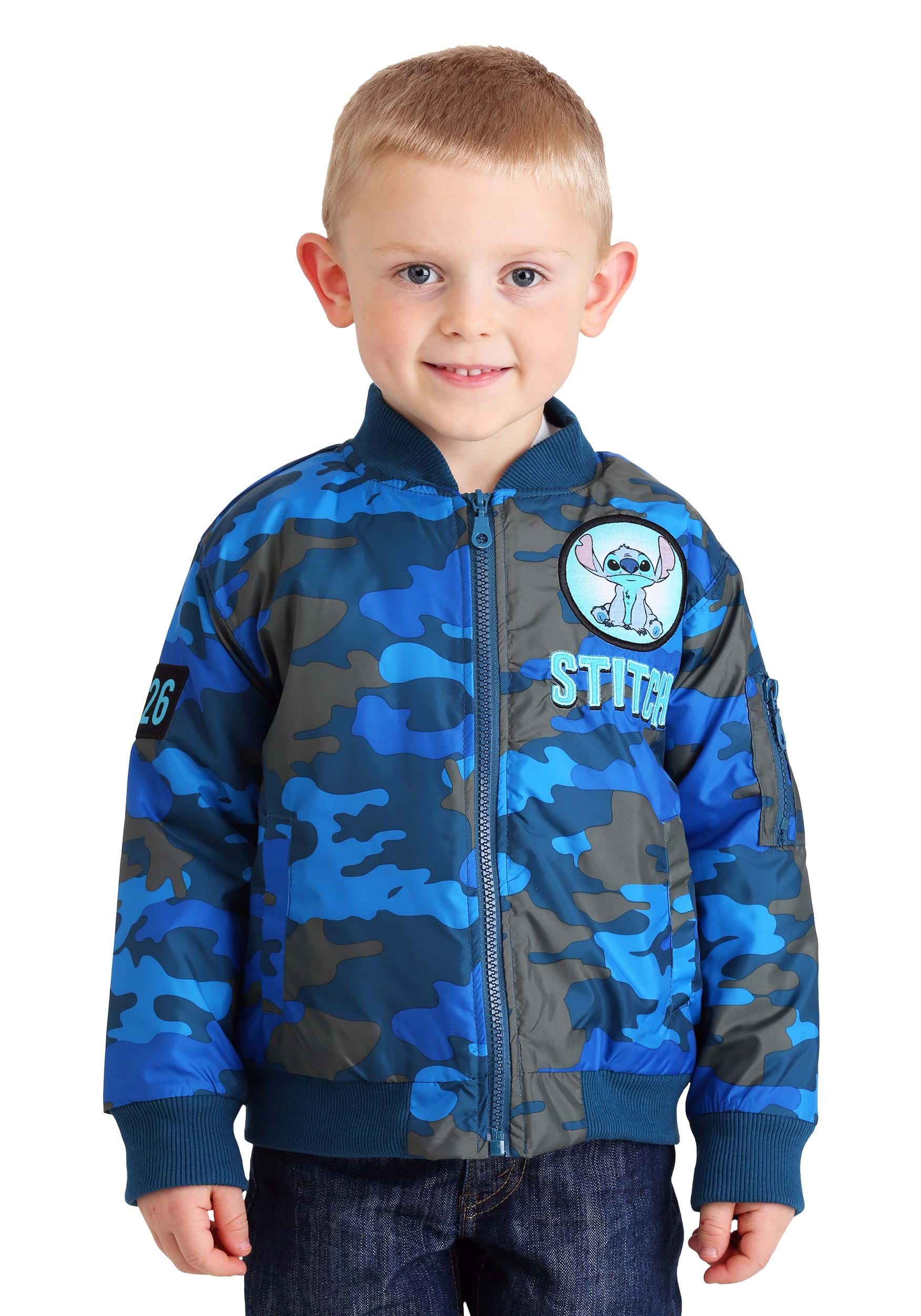 Disney Stitch Blue Camo Print Nylon Jacket For Toddlers